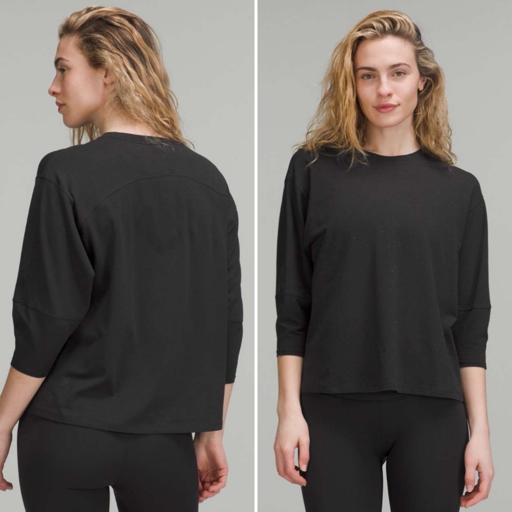 Lululemon LA 3/4 Sleeve Crewneck Shirt Size 12 Confetti Black